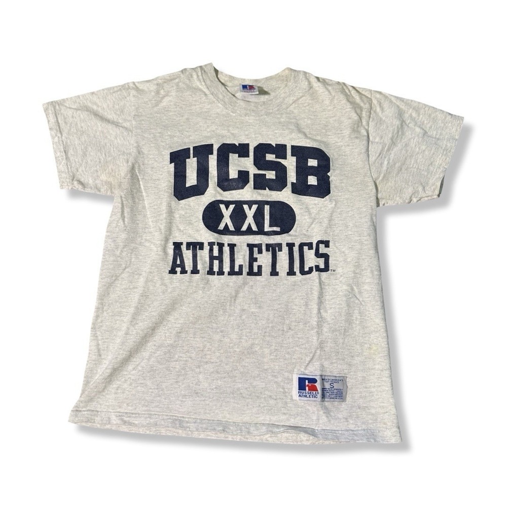 Vintage 90s UCSB College Logo Gray Russell Athletic T-shirt Size Youth Small USA